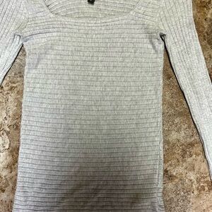 Express Gray Ribbed Blouse